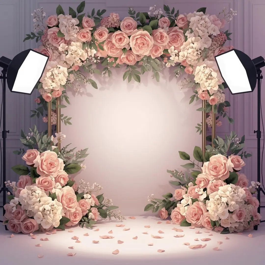 Elegant photo zone with floral backdrop